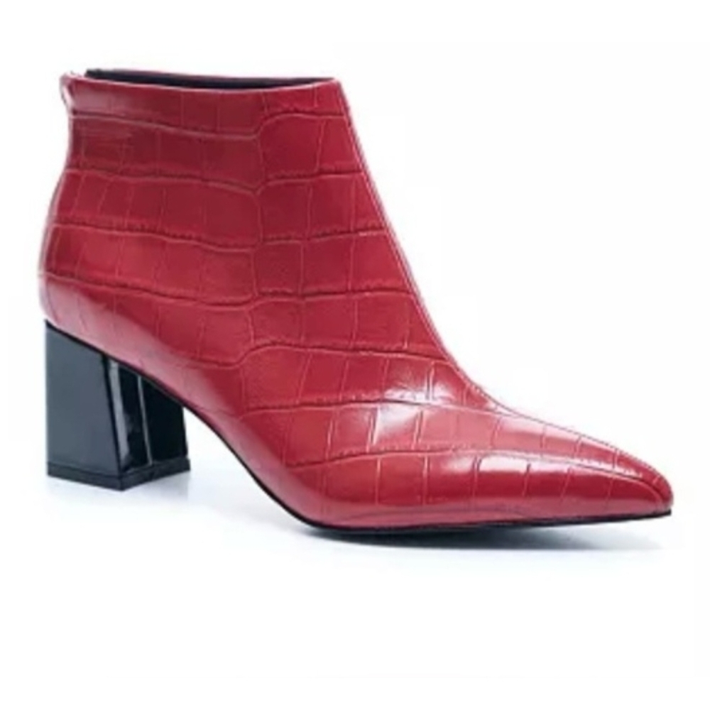 VHNY Red Croc-Patterned Ankle Booties